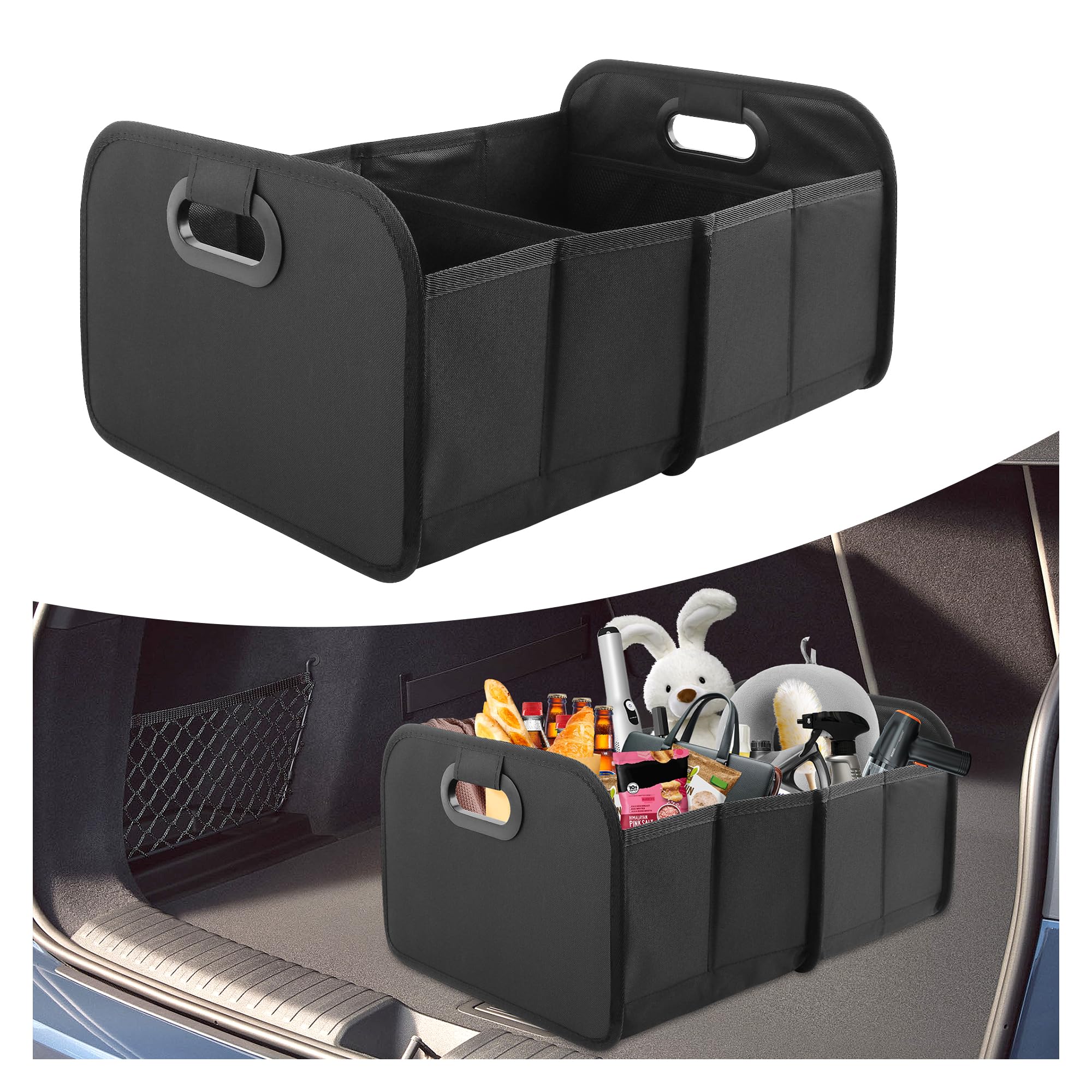 wedfish Large Capacity Trunk Organizer for Car,Foldable Multi-Compartment SUV Trunk Organizer for Storaging Tools Toys Foods,Universal Oxford Cloth
