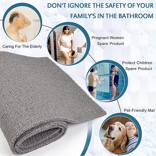 Miniatura 3 de Tapetes de ducha extra largos antideslizantes, 17.1 × 59 pulgadas, tapete de baño para ducha, tapetes de lufa para ducha y baño, secado rápido,