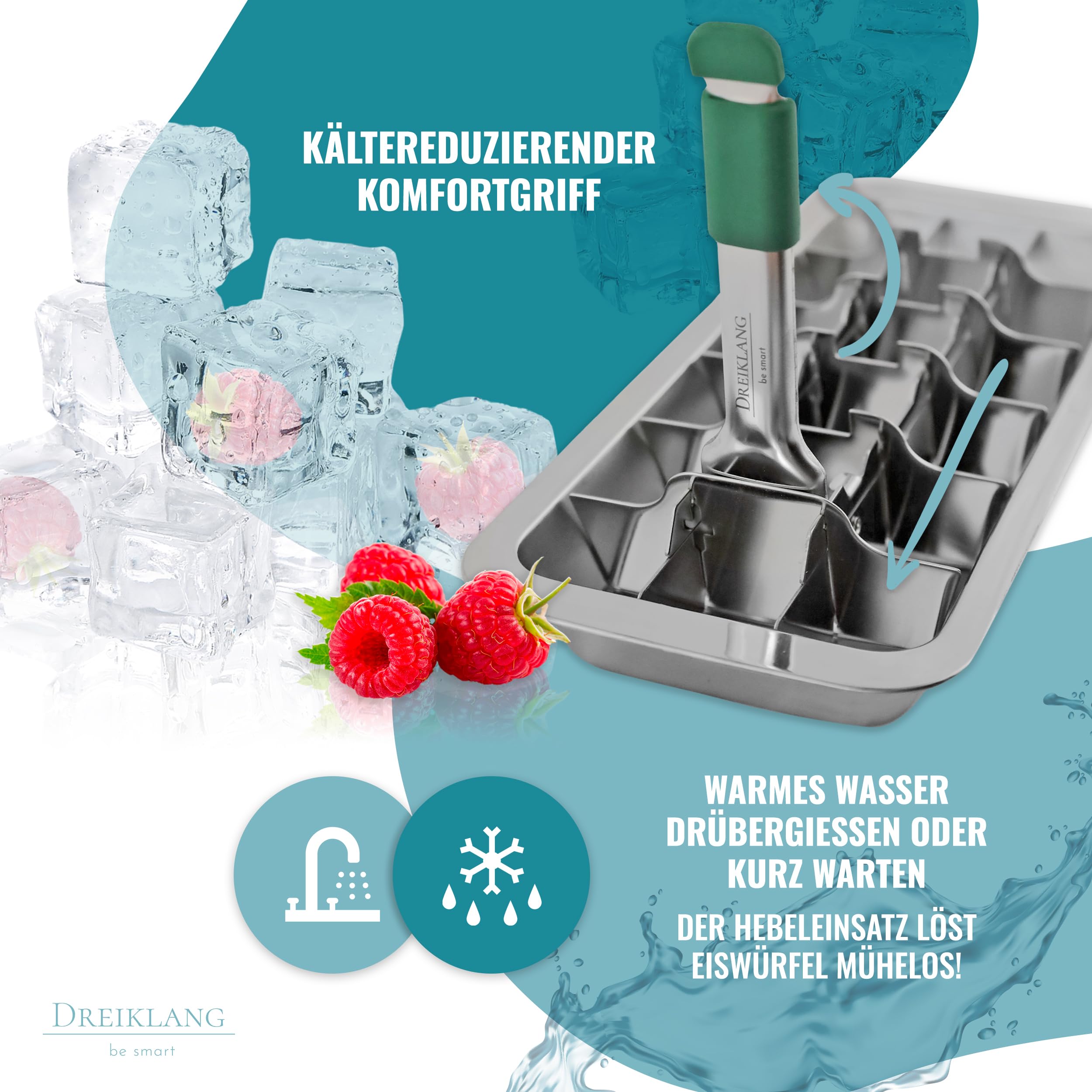 Dreiklang – Be Smart - Ghiaccio in acciaio inox 18/8 lucido con vassoio antigoccia, inserto a leva a rilascio facile, per uso alimentare