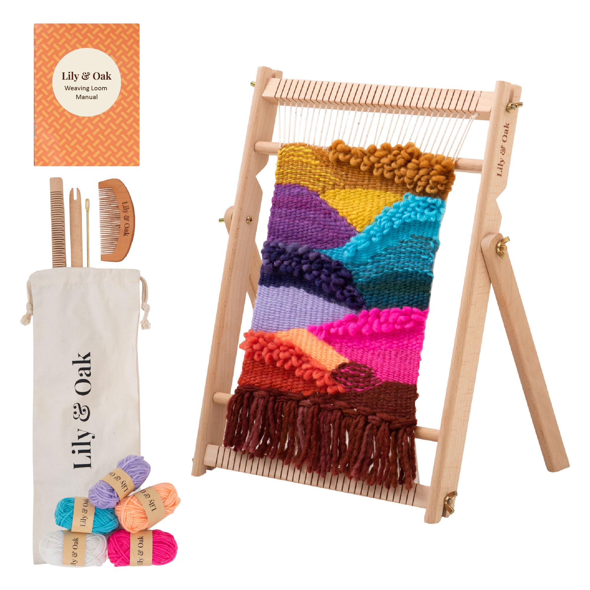 Lily & Oak Weaving Loom for Adults & Kids - Weaving Loom Kit | Beginner-Friendly Table Loom & Lap Loom with Yarn, Tools & Instructions | Wooden Loom