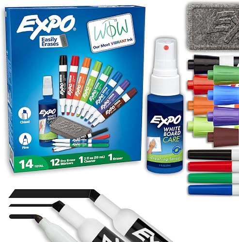 EXPO 80054 Low-Odor Dry Erase Marker Eraser & Cleaner Chisel/Fine 12/Set