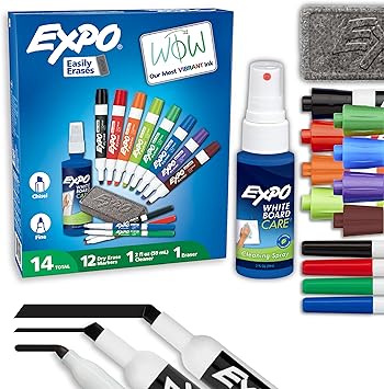 EXPO Dry Erase Markers Kit, Fine and Chisel Tip Markers, Assorted Colors, Eraser, Spray Cleaner, 14 Count