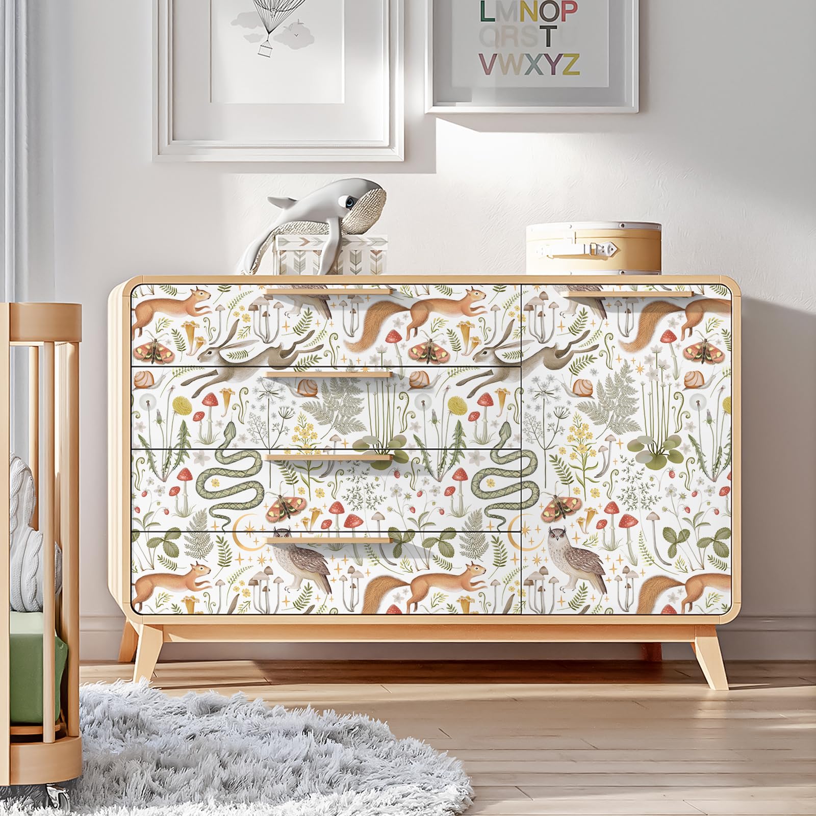 VEELIKE White Jungle Wallpaper Mushroom Tropical Floral Wallpaper for Bedroom Bathroom 44.5 cm x 300 cm Patterned Wall Mural Animal Contact Paper for Walls Nursery Sticky Back Plastic Roll Removable - Image 2