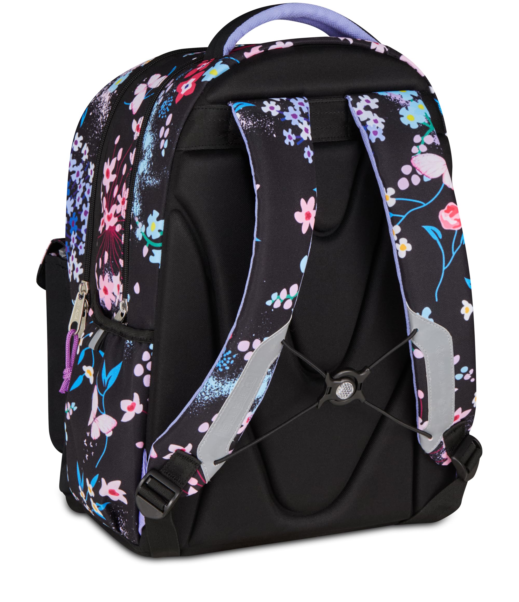 Mitama Zaino Scuola Elementare M-Power TrendyFlowers, Triplo Scomparto, Ragazzi e Ragazze, Tasca Porta Borraccia, Schienale Imbottito, viola