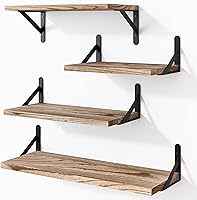 YGEOMER Set of 4 Floating Wall Shelves Different Sizes - Farmhouse Wood Storage for Bedroom Bathroom Kitchen Living Room