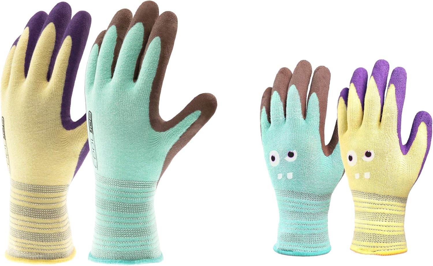 COOLJOB 2 Pairs Gardening Gloves for Adult Medium, 2 Pairs Garden Gloves for Kids Age 9-12 Years Old, Family Pack