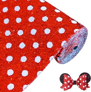 Red and White Polka Dot Chunky Glitter Fabric Roll, Shiny Christmas Faux Leather for Crafts, Bows, Earrings, 12 x 52 Inch (17080#5)