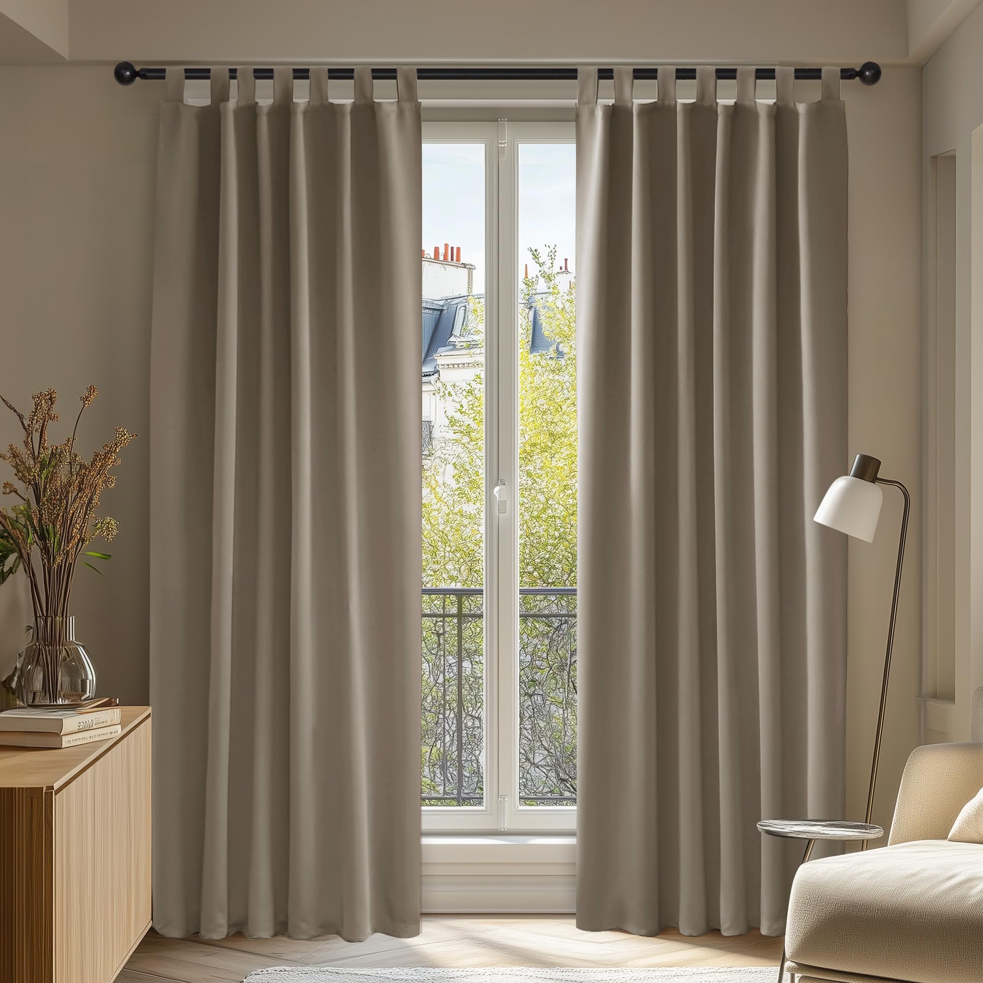 Deconovo Verdunkelungsgardinen mit Schlaufen Blickdichte Vorhänge Dicke Thermogardine Kälteschutz warm Hitzeschutz, 260x140 cm(HöhexBreite), Taupe, 2er Set