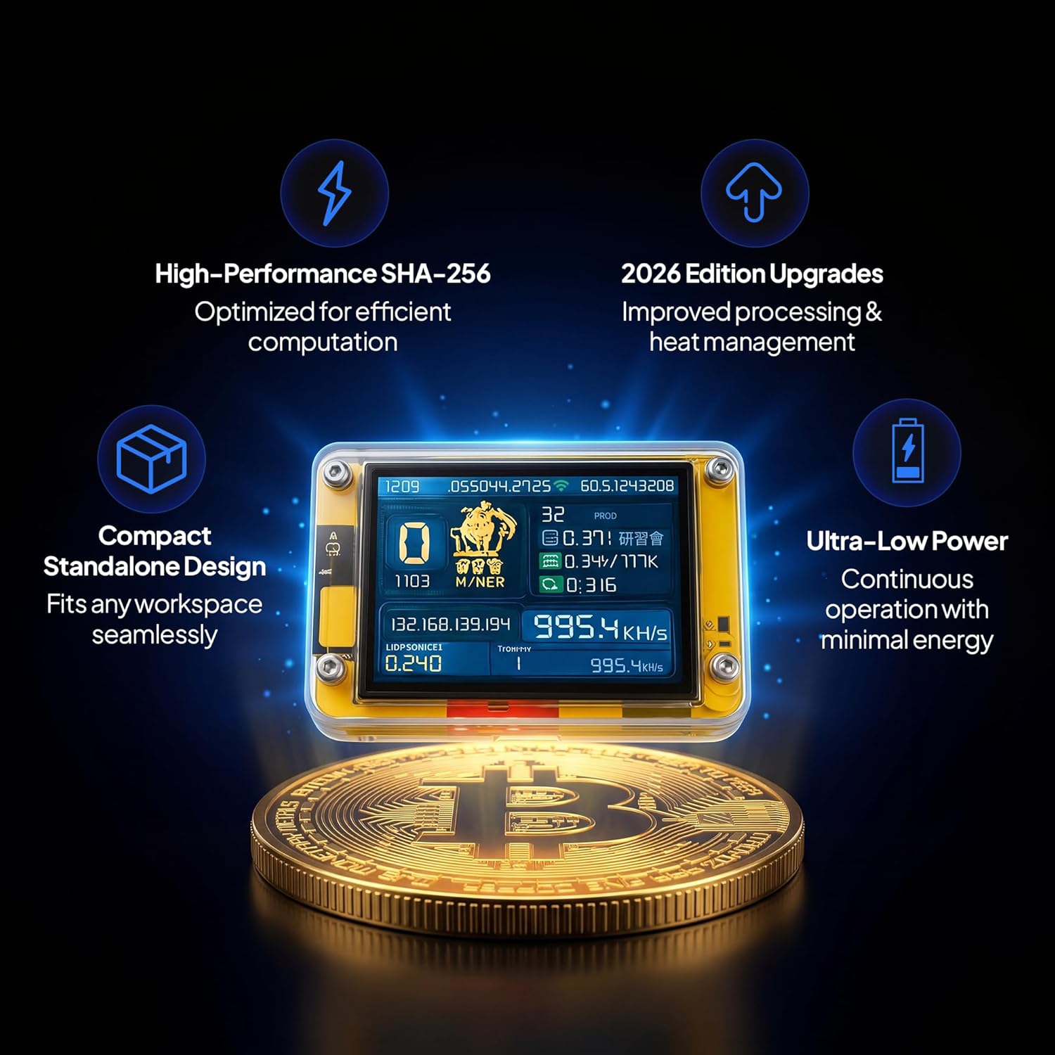 Miner Forge PRO 2.0 Solo Bitcoin Lottery Miner, USB-C BTC Solo Miner with 2.8 Inch LCD Display, ESP32 Chip, Wi-Fi, 144 Daily Mining Attempts, Plug and Play Bitcoin Mining Machine for Home Use