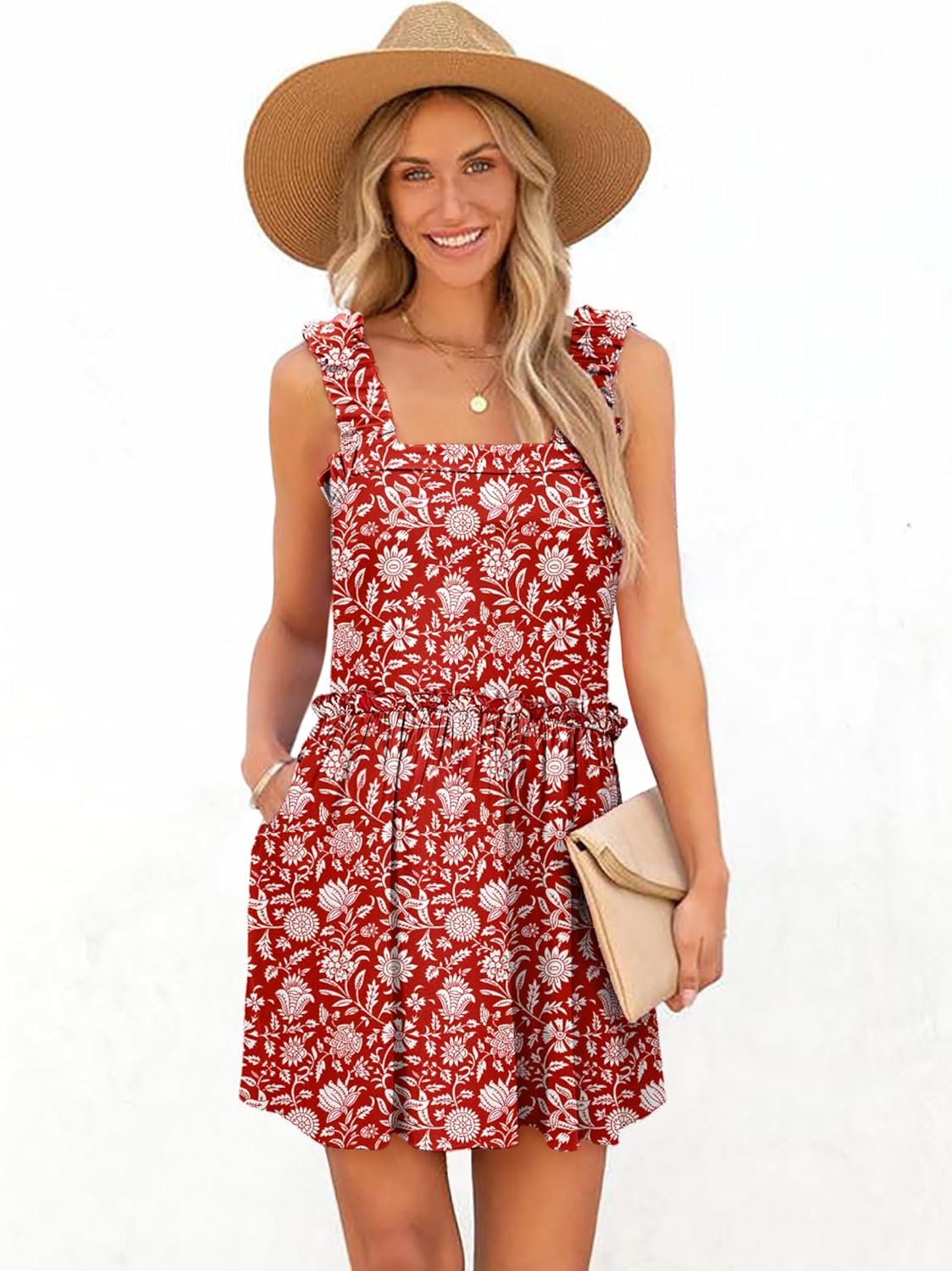 Women's Floral Summer Mini Dresses Ruffle Straps Boho Tiered Babydoll Tank Sundress Beach Vacation Short Dresses - Image 4