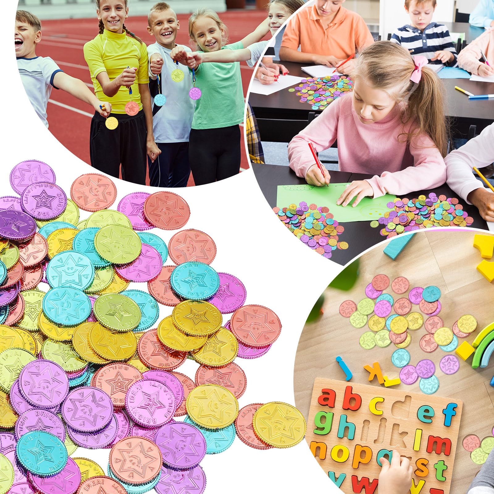 Tondiamo Lot de 240 jetons de récompense pour enfants en vrac - Idée lumineuse - Jetons en plastique coloré double face pour salle de classe, école, étudiant - Fournitures de fête