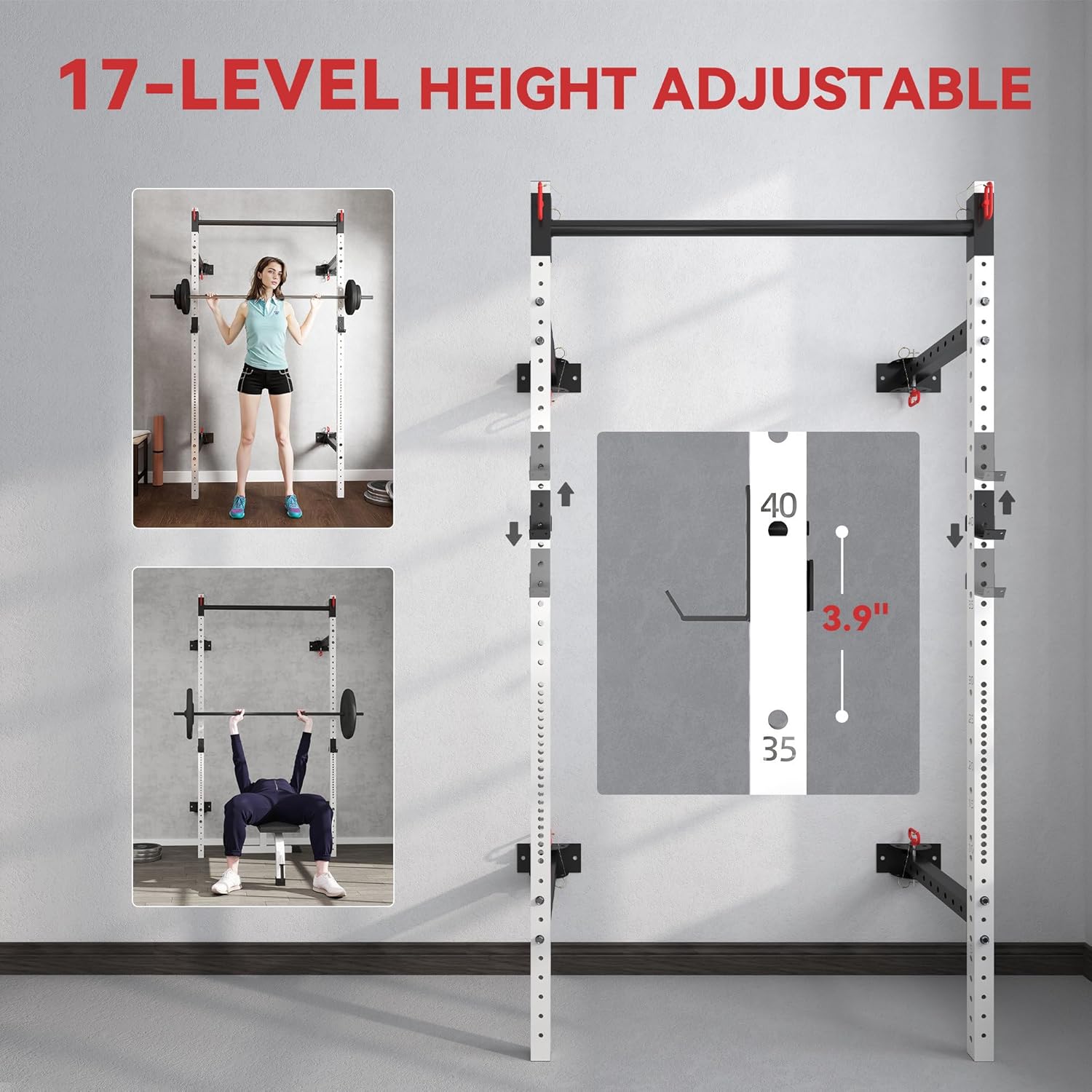 Heavy-Duty Steel Squat Rack for Home Gym Strength Training with Adjustable Barbell Supports and Pull-Up Bar