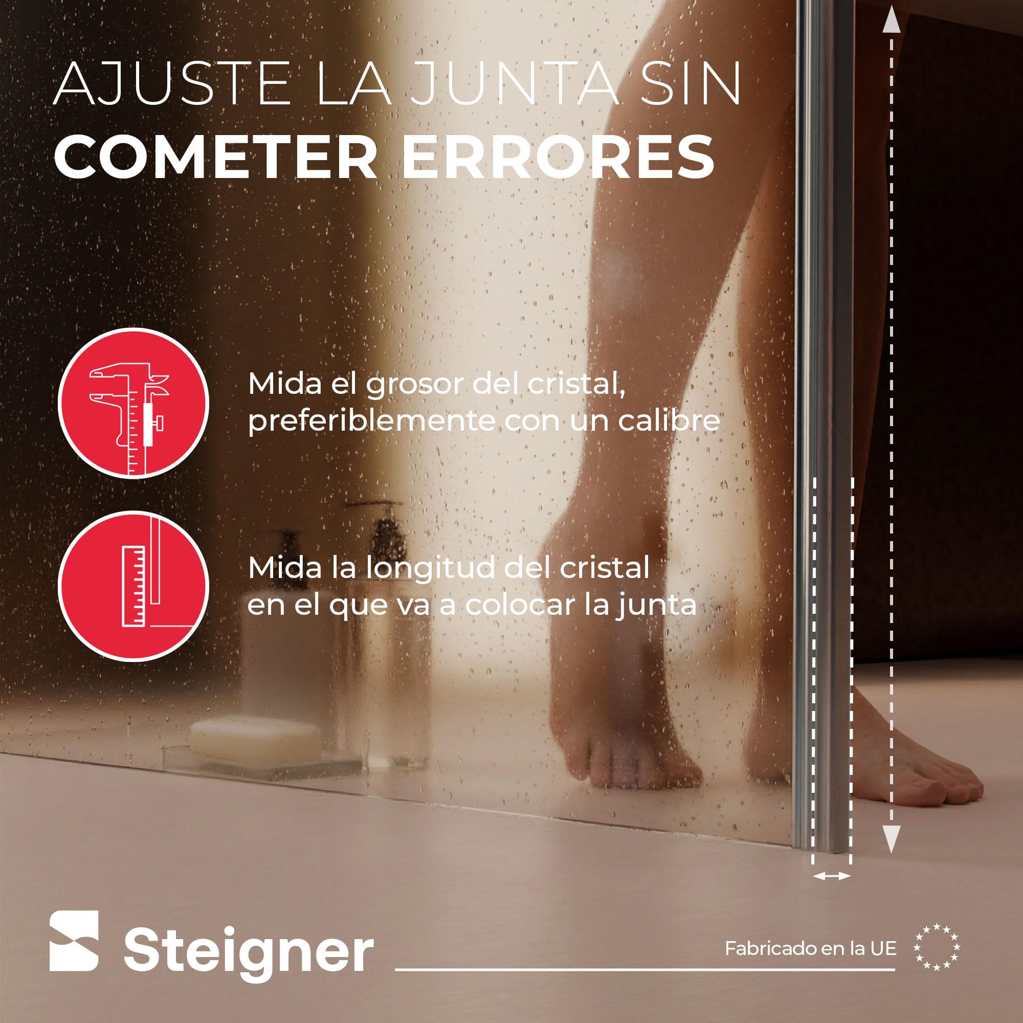 STEIGNER Juntas mamparas duchas imantadas UKM02 153 cm (2 ud.) - Juntas magnéticas 180° para ducha angular, pentagonal, semicircular, empotradas o de cuarto de círculo con puerta 6-8 mm - Impermeable