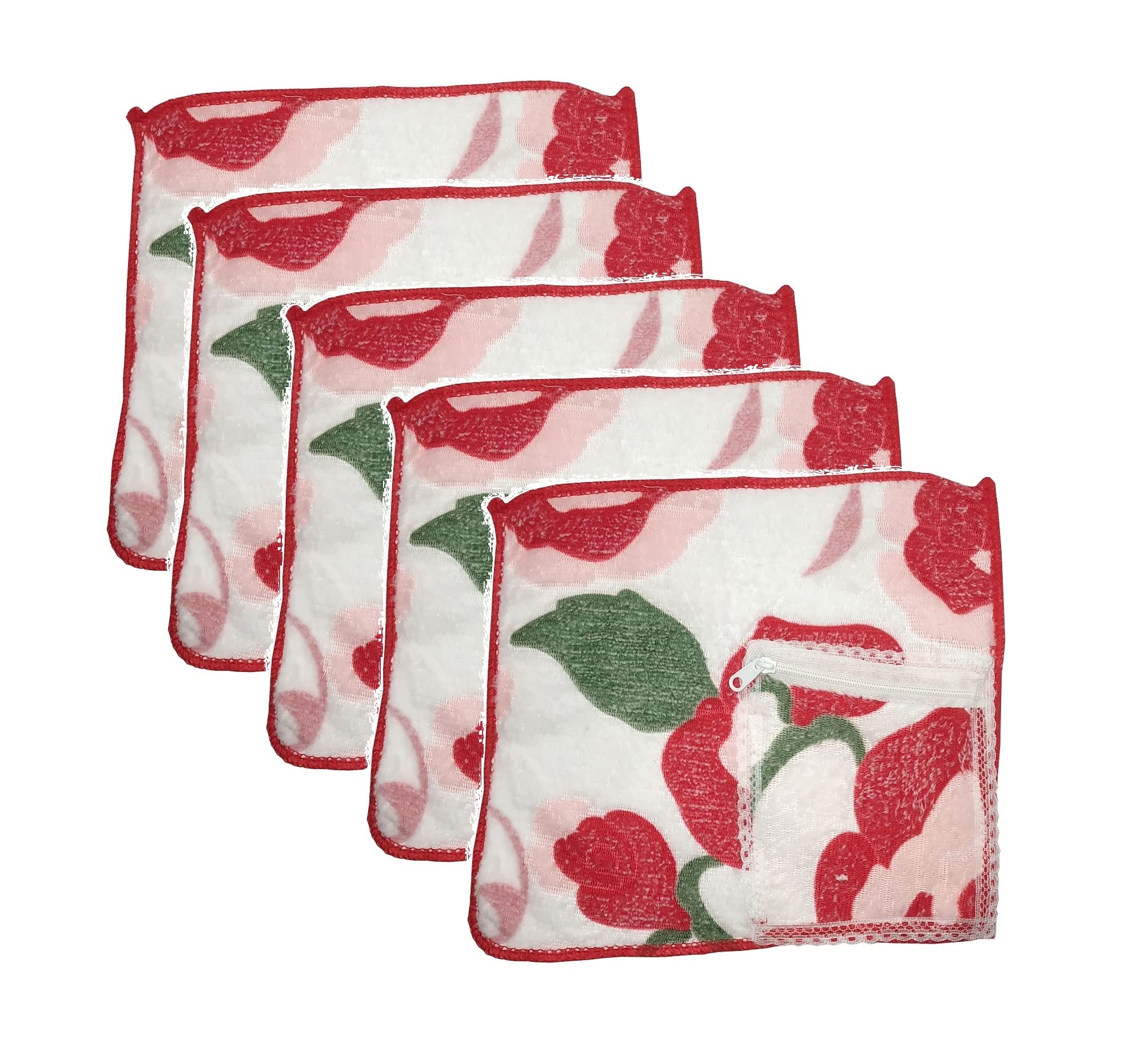 Set of 5 Pcs Multicolor Women's/Girl's Pure Soft Cotton Towel with Zipper Hankies/Hanky/Handkerchief-image-10
