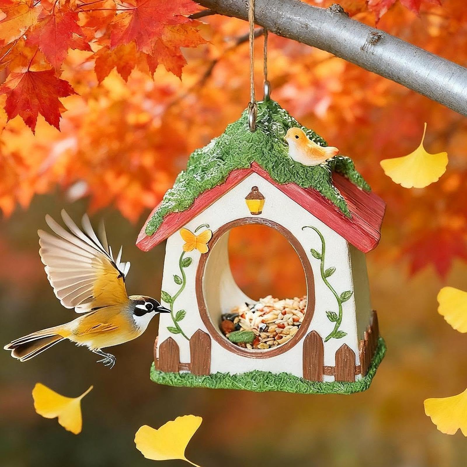 Handbemaltes, wetterbeständiges dekoratives Vogelhaus für den Zaun, A