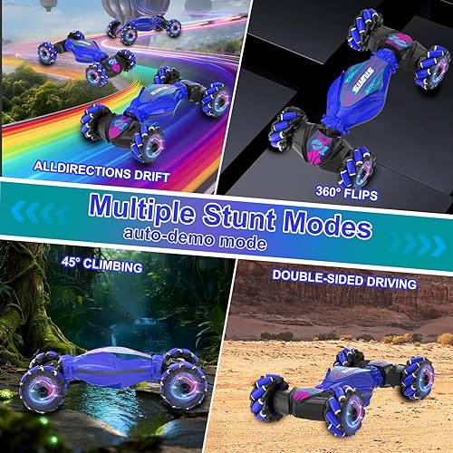 Miniatura 3 de Auto de acrobacias RC con detección de gestos, 4WD controlado a mano y control remoto con luz y música, rotación de 360, modos de carretera y
