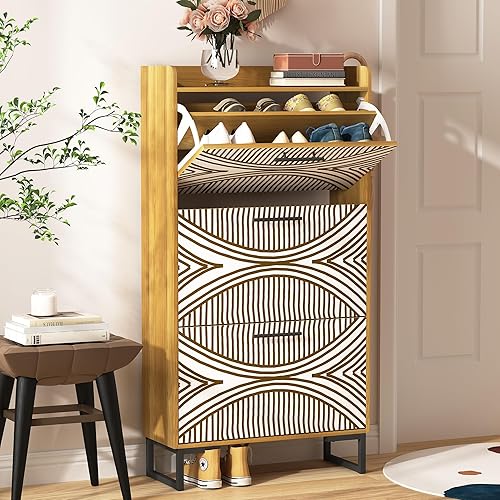 Vibe & Dine Armario de almacenamiento de zapatos para entrada delgado y estrecho con 3 cajones abatibles y estantes ajustables, armario organizador