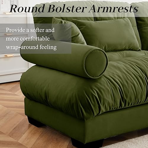 Miniatura 8 de Sofá modular de 130 pulgadas, sofás tapizados de terciopelo para sala de estar, sofá verde de 3 plazas con otomana móvil, sofá biplaza grande y