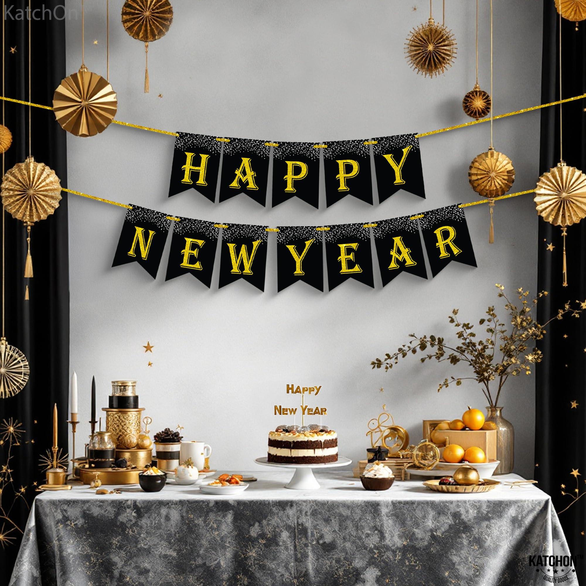 Frohes Neues Jahr Banner 2020 – Silvester-Deko Mit Glitzer, Inkl. Aufhängeschnur, Aus Fester Pappe
