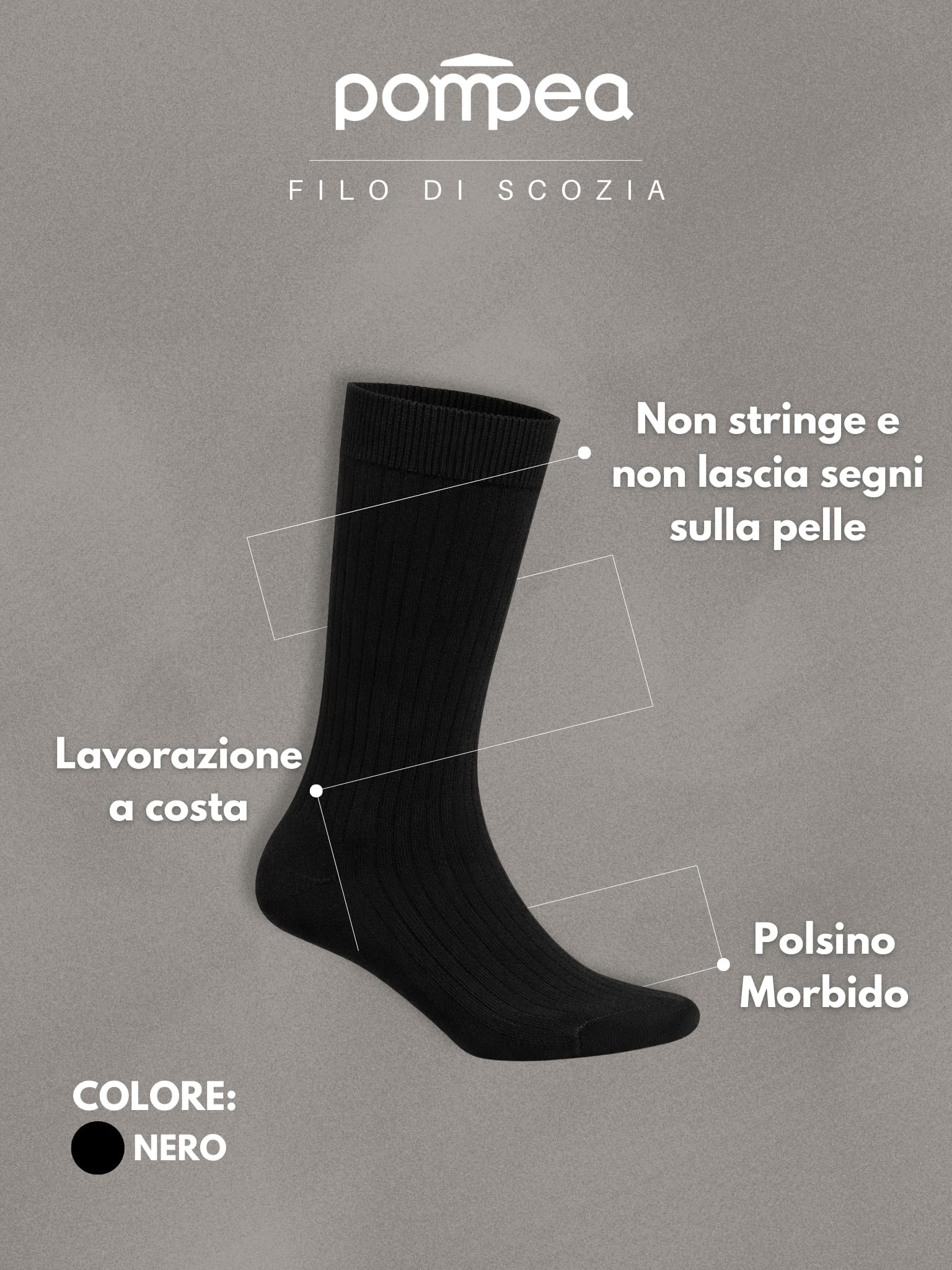 POMPEA 3 Paia Calzini Uomo in Cotone, Calzini Filo di Scozia Uomo con Lavorazione a Costa e Polsino Elasticizzato