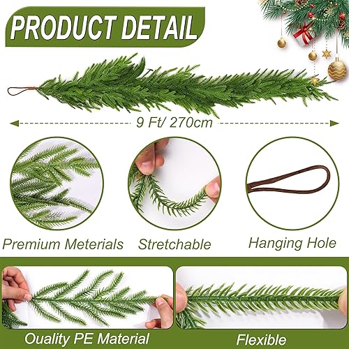 Miniatura 3 de Guirnalda de pino Norfolk de Navidad de 9 pies, decoración de guirnalda de Navidad de tacto real, suave y grueso, guirnaldas de pino artificiales