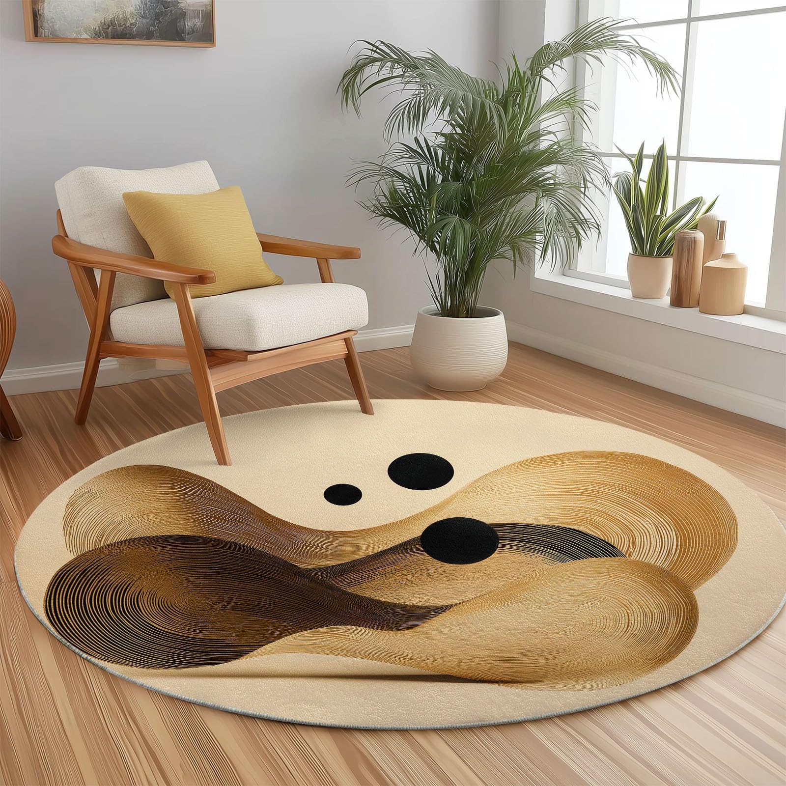 Generisch Minimalismus Rund Teppich Abstrakte Holzmaser-Textur 200 cm rutschfest Teppiche, Beige Plüsch Flauschig Weich Runder Teppich Wohnzimmer Schlafzimmer Küche Fußmatte Haustierteppich