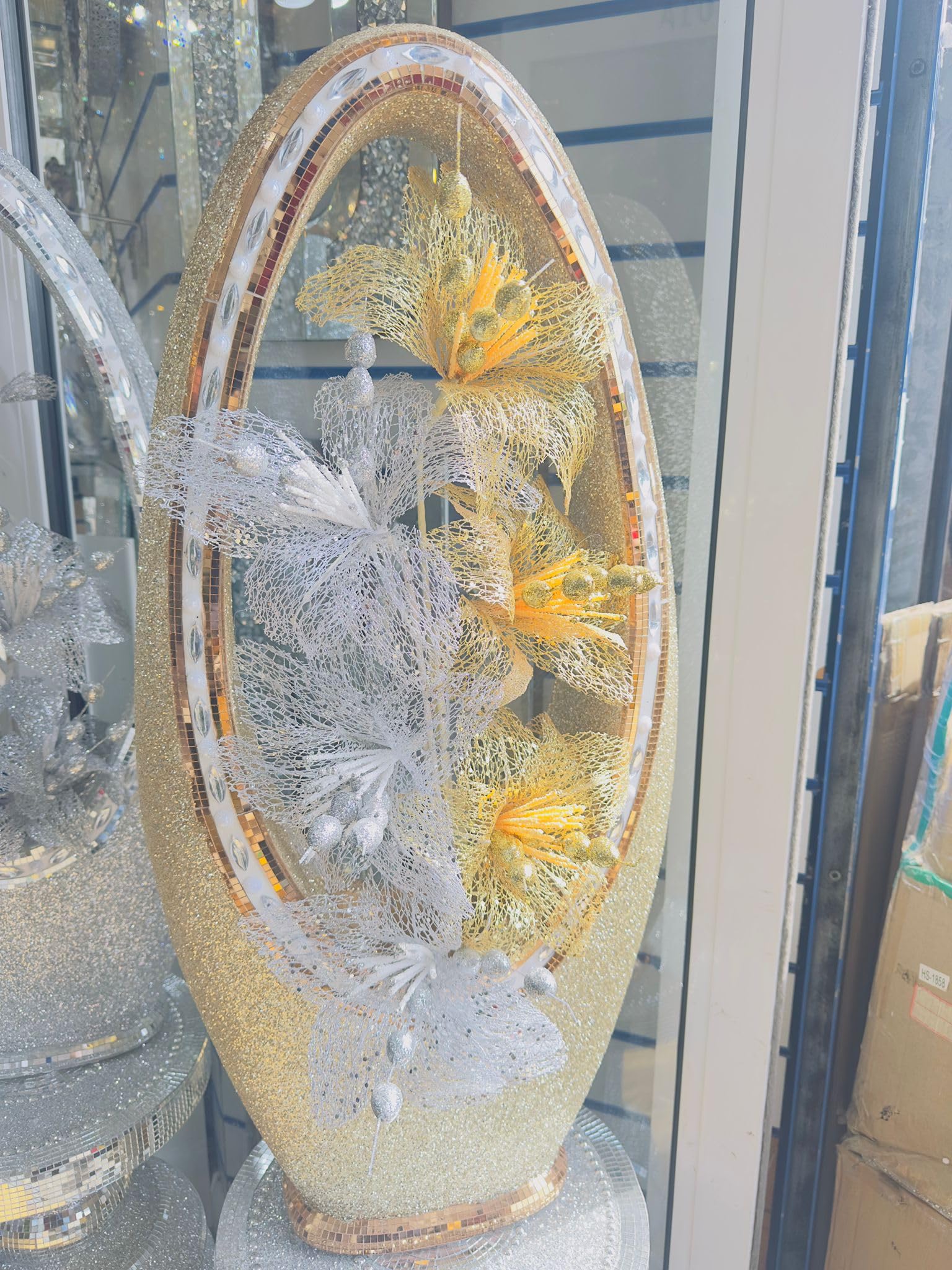 Shabjy Gold Sparkle Crushed Diamanté Flower Vase – 80Cm Tall Floor & Table Centrepiece, Glitter Bling Display Pot With Elegant Floral Design, Modern Art Deco Home Décor Ornament