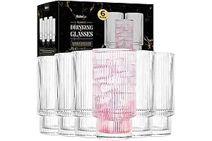 Ribbed Drinking Glasses Set - Whiskey Glasses 12 oz Set of 6