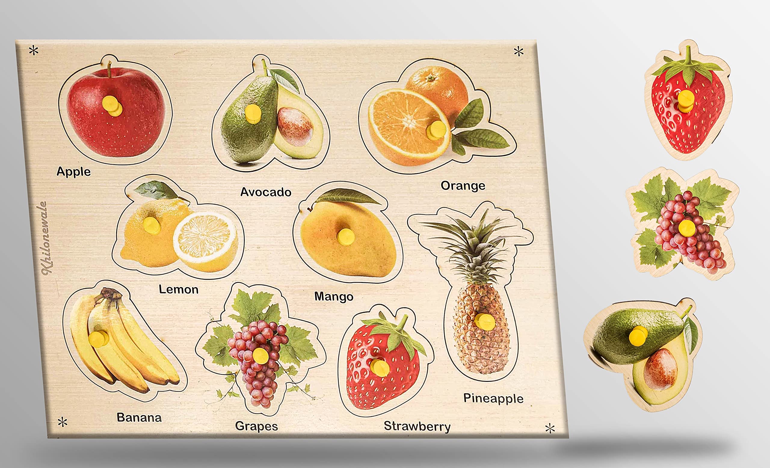 Khilonewale- Wooden Puzzle with Knobs Educational and Learning Toy for Kids (Fruits) (B0BBTZ7J9K) Amazon Price History, Amazon Price Tracker