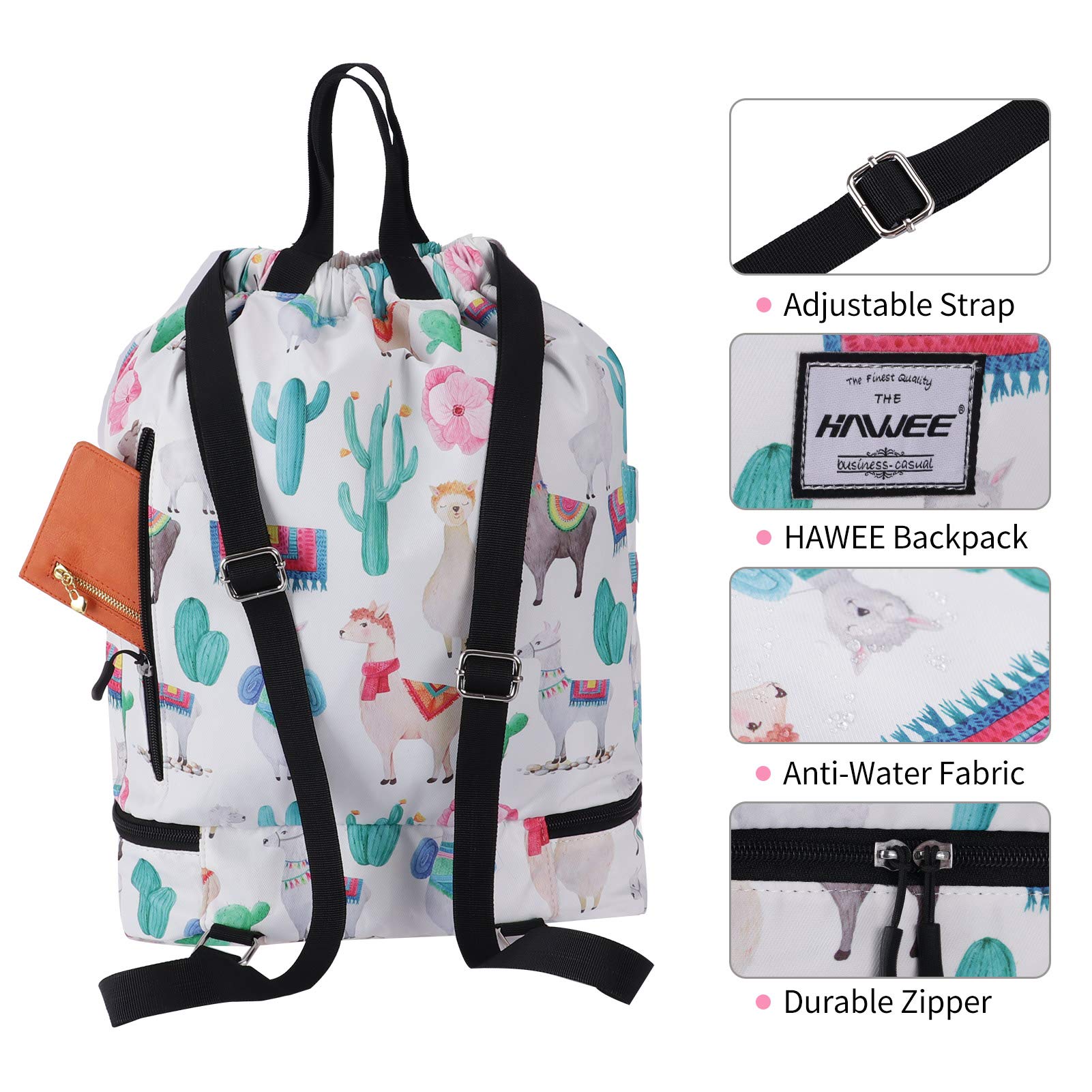 Étanche Sac à Dos à Cordon Grand Sacs de Sport à Cordon de Serrage Sac à Dos Unisexe pour Femme Hommes Voyage Vie Quotidienne Plein Air Yoga Natation Plage, L, Alpaga