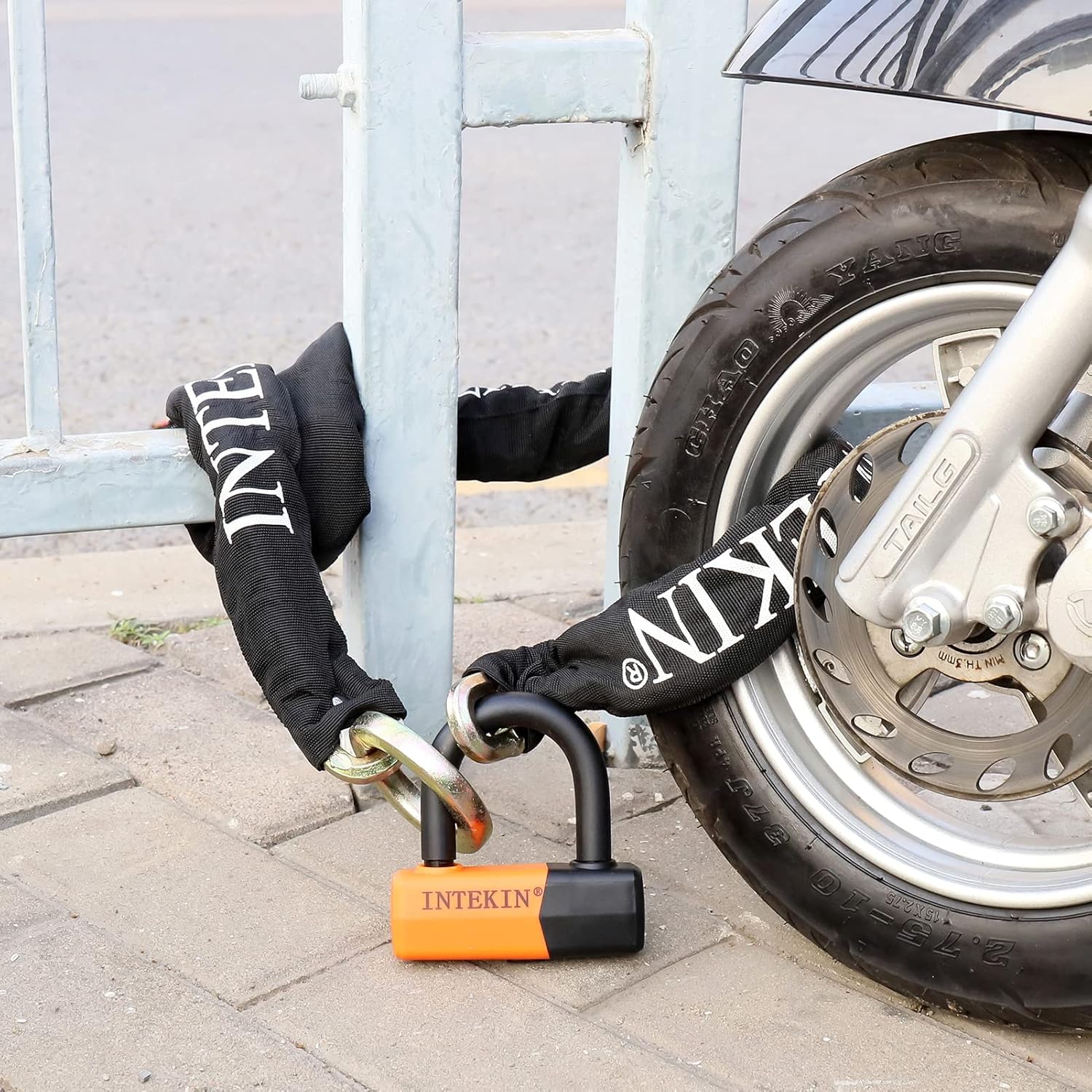 Motorcycle Chain Locks 5FT Motorcycle Lock 12mm Thick Bike Chain Lock Heavy Duty Chain Lock with 16mm/0.64inch Disc Lock for Motorcycles, Scooters, Gates and More, Orange