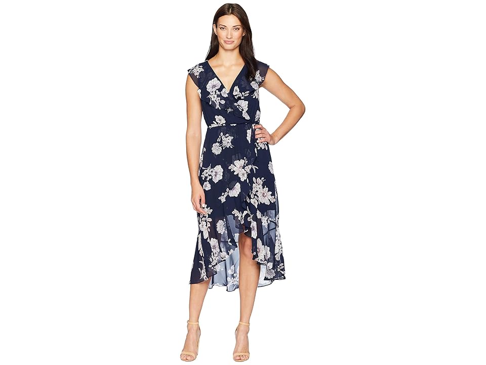 

American Rose Keva Ruffle Wrap Dress (Navy) Women's Dress
