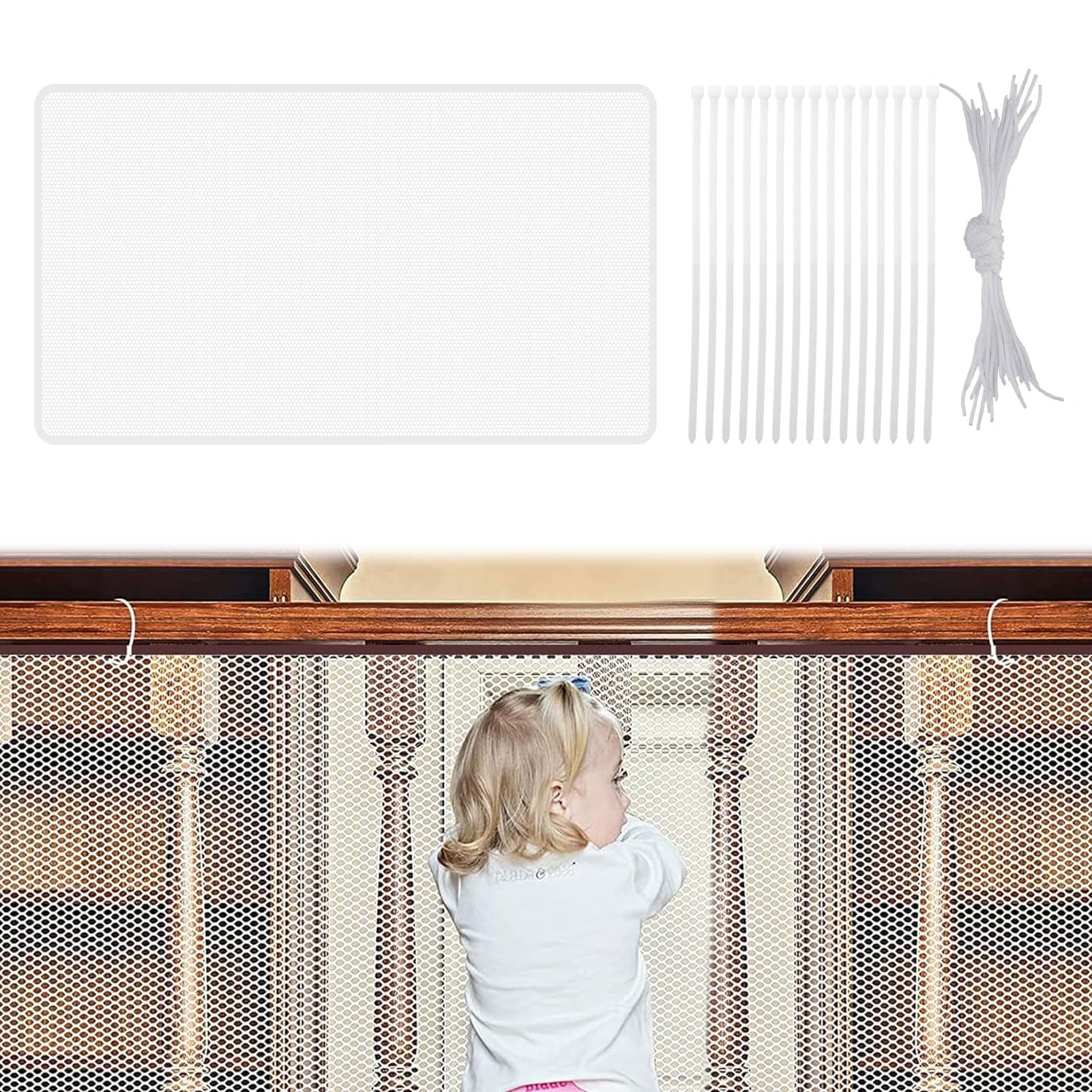 Child Safety Gate Net,300×79cm Safety Gates for Kids,Safety Netting,Stairs Protective Netting,Railing Stairs Netting,Mesh Protection Net,Stair Railing Safety Net for Kids Baby Toys Pets(White)