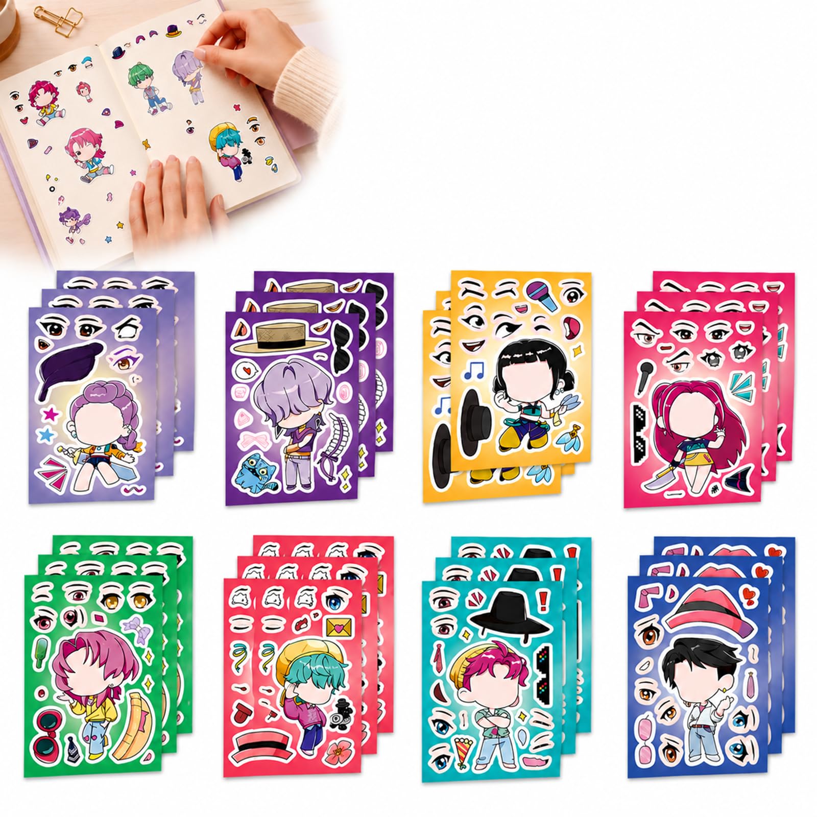 24-Piece DIY Cartoon Character Stickers for Stress Relief Play - Full Series Dress-Up and Face-Changing Craft Kit, Reusable & Safe Art Supplies for 's Party Decorations
