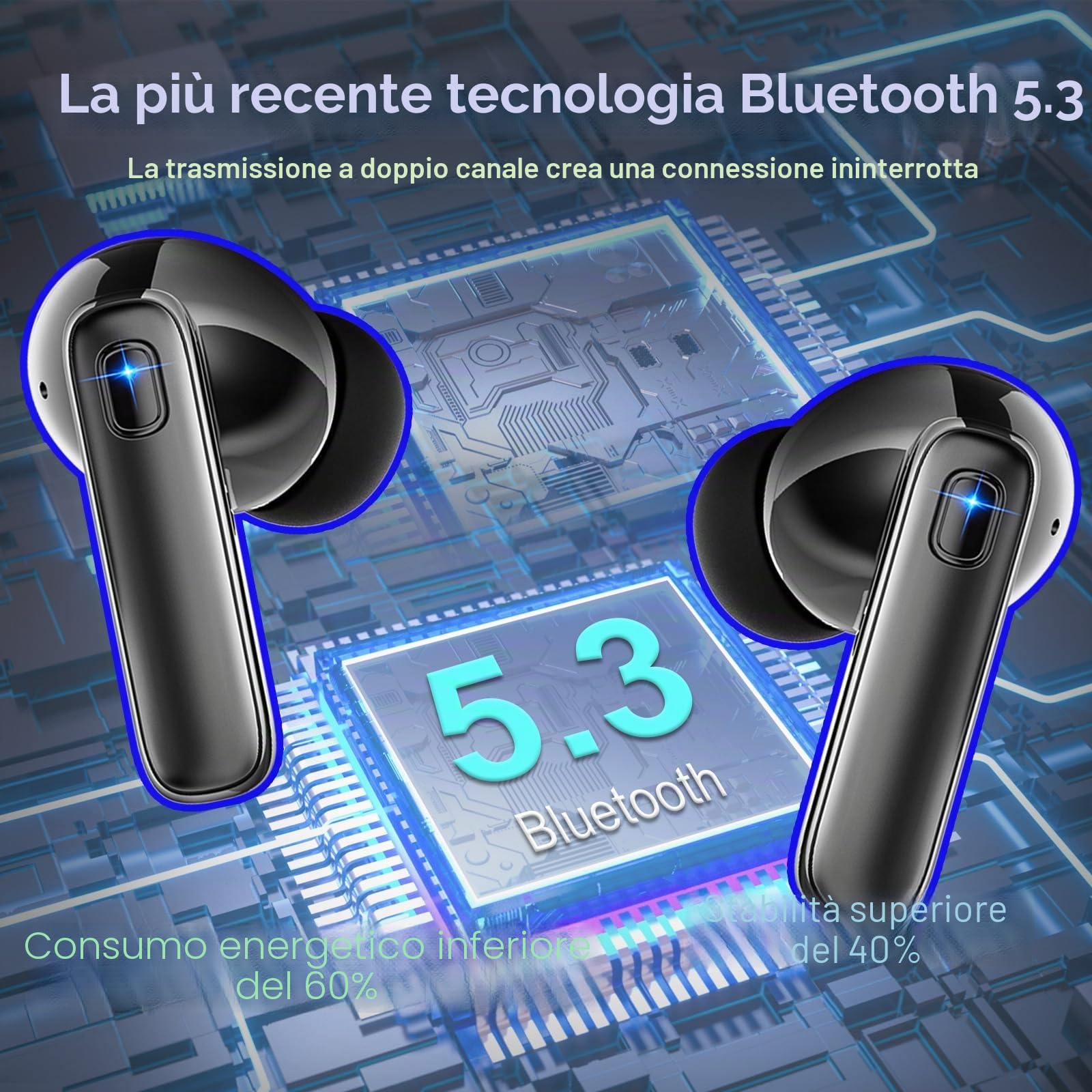 Cuffie Bluetooth senza fili Bluetooth 5.3 in Ear Cuffie con 4 ENC Mic, 40H HiFi Stereo Bass Sound Wireless Cuffie Cancelling Earbuds IP7 Impermeabile Auricolari USB-C LED Display