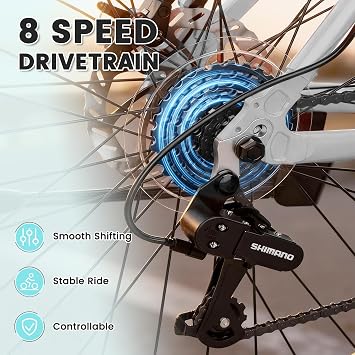 NAIZEA 700C Hybrid Bike for Adults, Aluminum Frame Step-Over Bicycle, 8-Speed Vintage Retro Road Bike for Men and Women, City Commuter Cycling, Multiple Colors
