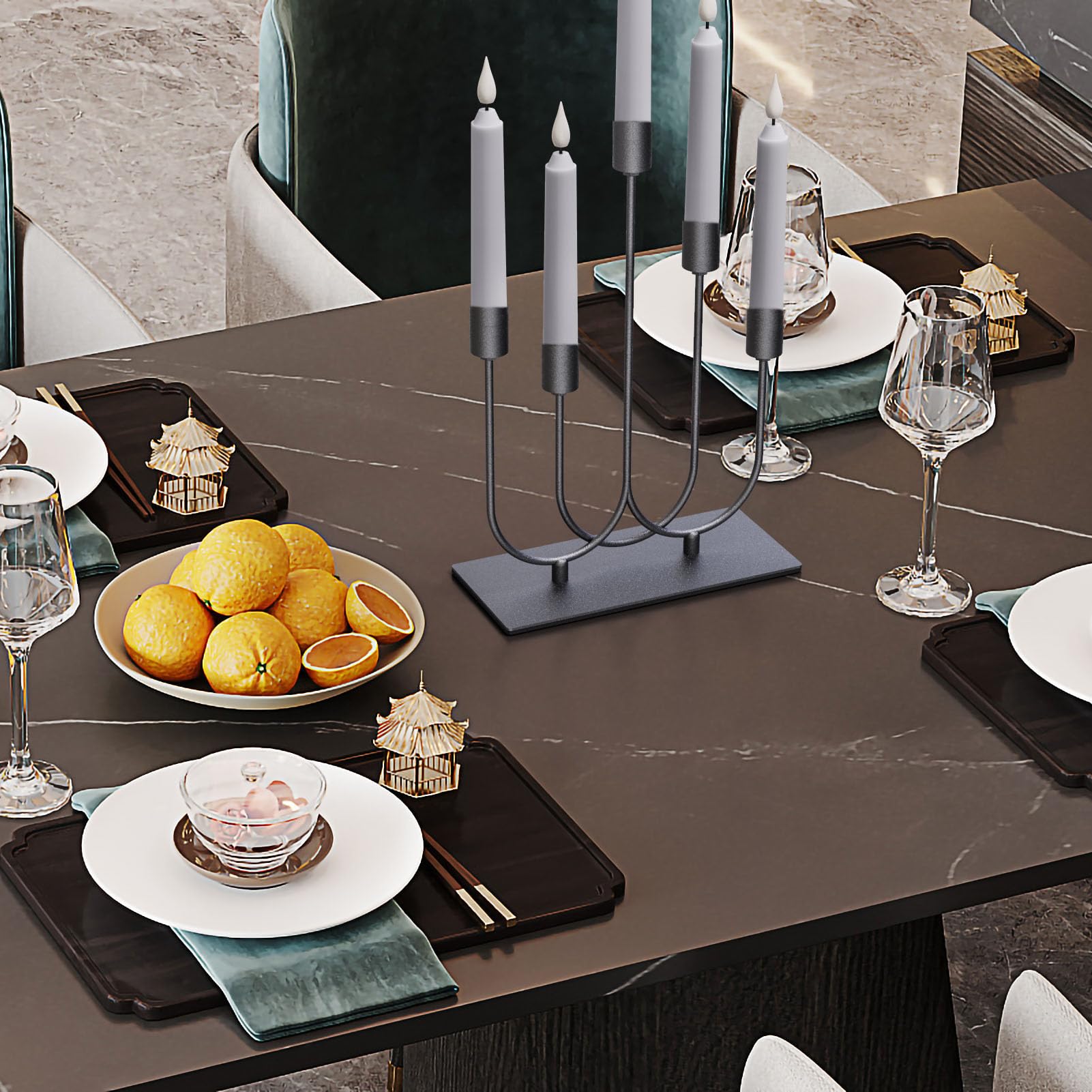 smtyle Set di 5 candelabri conici neri per candelabri con ferro diametro 2 cm, decorazione ideale per centrotavola da tavola