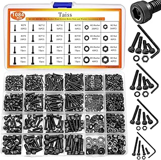 Taiss 1084PCS M2 M3 M4 M5 Hex Socket Head Cap Metric Screws with Nuts/Washer/Wrenches,Metric Screw kit,12.9 Carbon Steel Socket Head Screws,Machine Screws Set