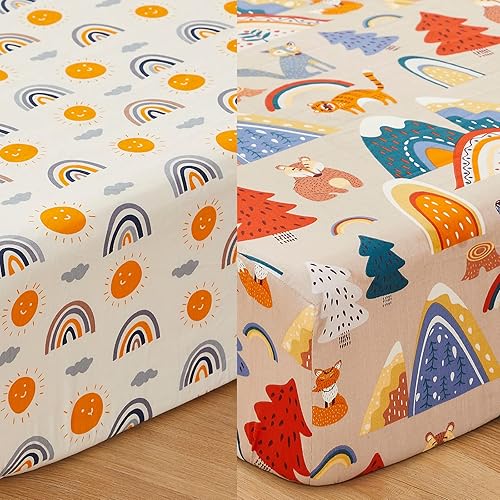 Brandream Sábanas de cuna para niños o niñas, paquete de 2 sábanas ajustables para cuna estándar, sábanas acogedoras para niños 100% algodón,
