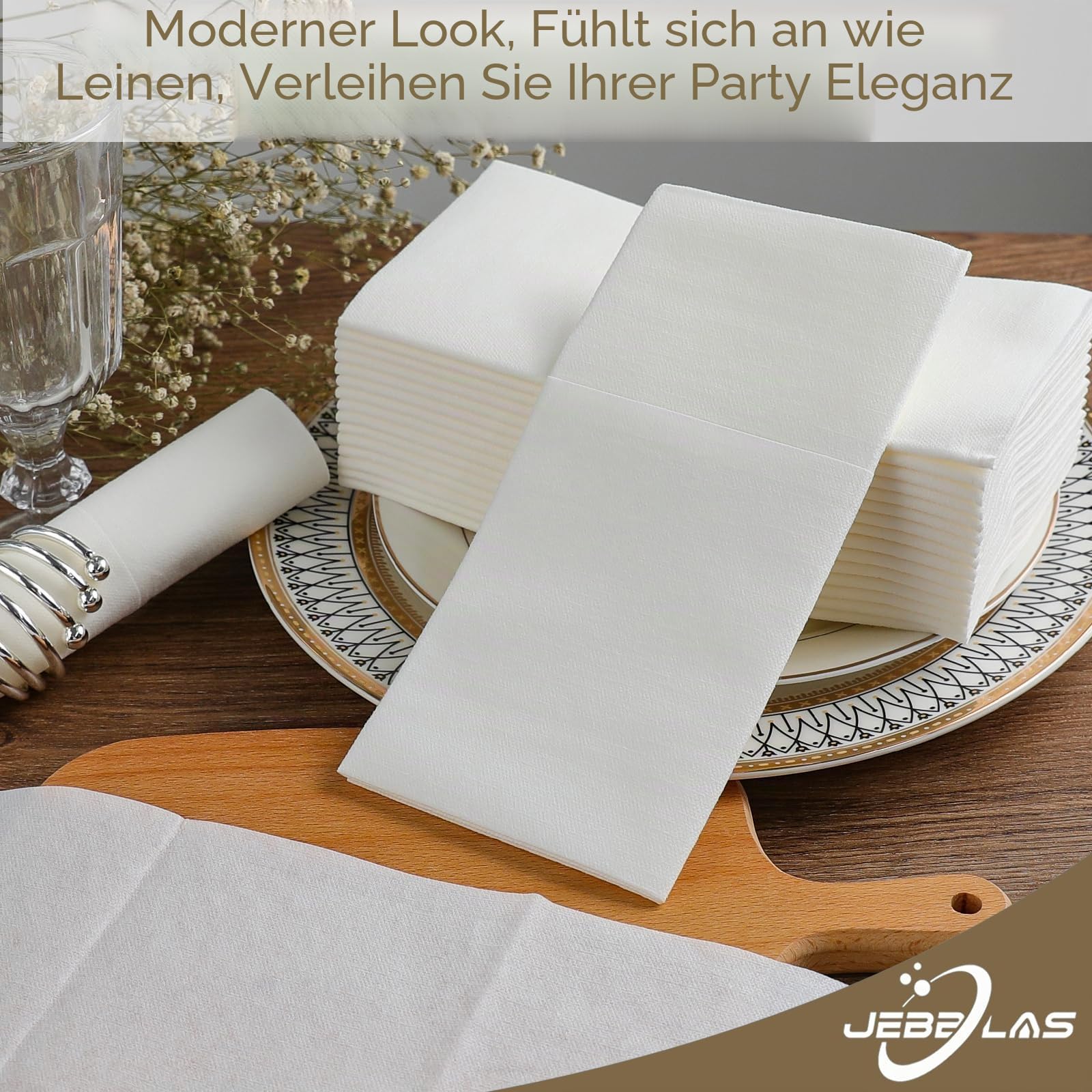 JEBBLAS Einweg-Stoffservietten, integrierte Bestecktasche, Hochzeitsparty, Leinengefühl, weiße Serviette, vorgefaltet für Besteck (Weiß50)