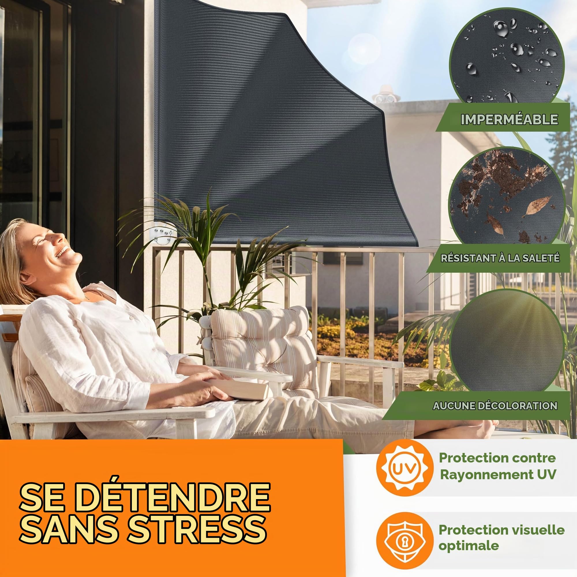KESSER® Brise-Vues de Balcon Pliables avec Support Mural | 140x140 cm | Brise-Vue Balcon paravent | Pare-Vue pour Balcon | Store latéral | résistant aux intempéries | Anthracite