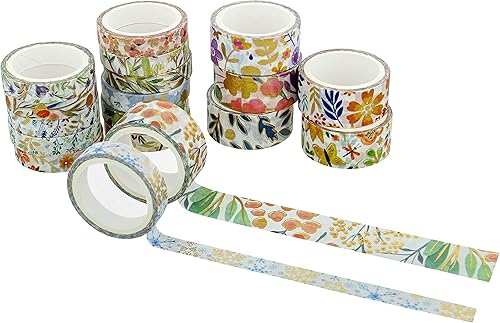 Miniatura 7 de CraftyBook Juego de cintas Washi a granel  18 piezas de cinta adhesiva estética floral para diario bonita Biblia y decoración de álbumes de recortes