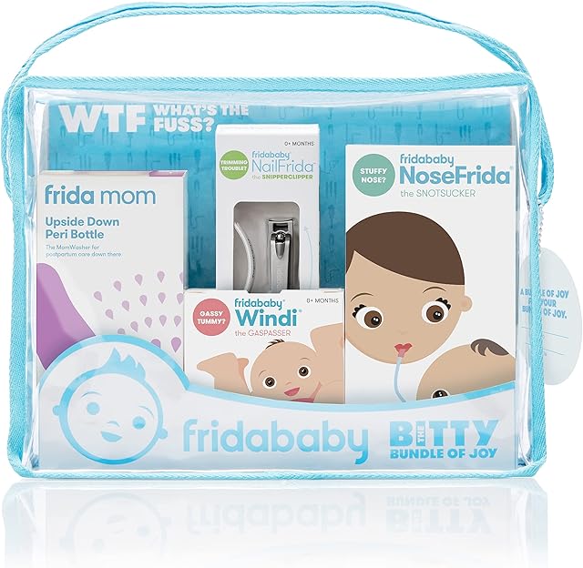 Kit de presente higiene do bebê Fridababy, transparente com acabamento azul