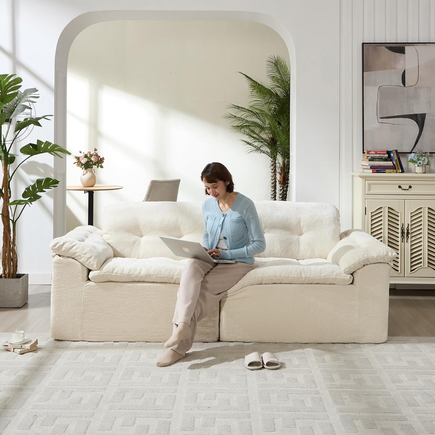 78.7" Cloud Modular Sofa - Boneless Chenille 2-Seater Couch for Living Room, Modern No Assembly Loveseat Sofa (Beige, 2 Seater) | Breathable fabric