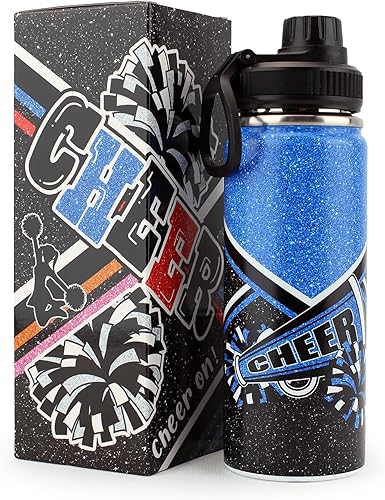 Botella de agua Cheer para niñas, de 18 onzas, botella deportiva de acero inoxidable aislada con tapa de boquilla, regalo de animadora a granel para