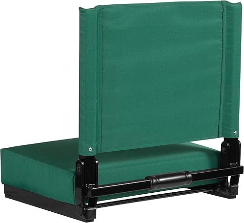 Miniatura 8 de EMMA + OLIVER Silla ligera para estadio de 500 libras con asa y asiento ultra acolchado, color verde cazador