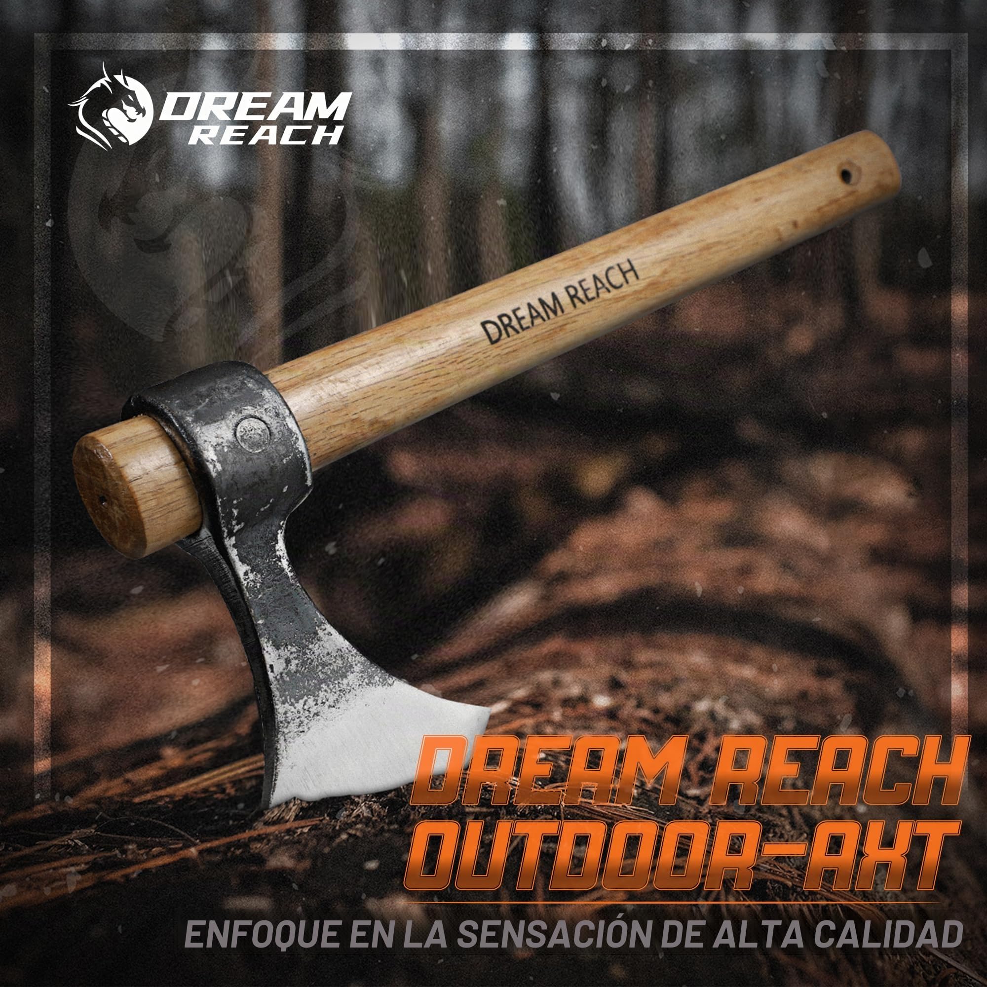 Dream Reach Set de 2 Hachas Universales Portátiles, Mango de Madera y Cabeza de Acero al Carbono, para Jardín, Camping y Exterior