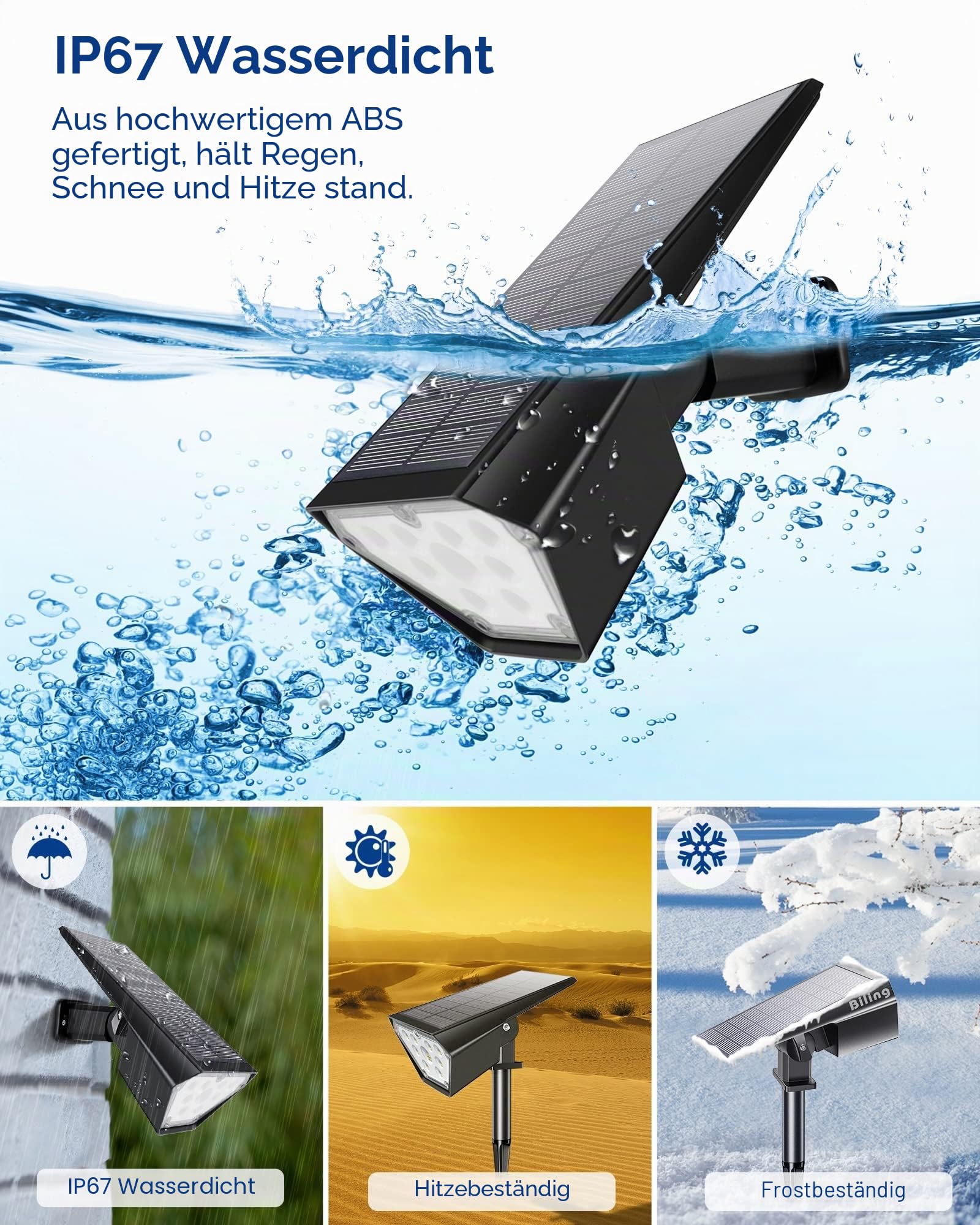 Biling Solarlampen für Außen Garten, 12 LED Gartenbeleuchtung Solar Strahler Außen, IP67 Wasserdichte 2 Modi Solarstrahler Solar Gartenleuchten für Außen Garten Hof Gehweg- Warmweiß (4er Pack)