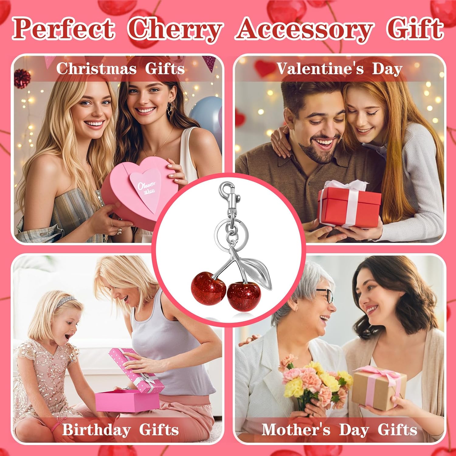Cherry Keychain Cherry Bag Charm Cherrys Car Accessories Keyrings Key Chains Women Cute For Handbags - Image 7