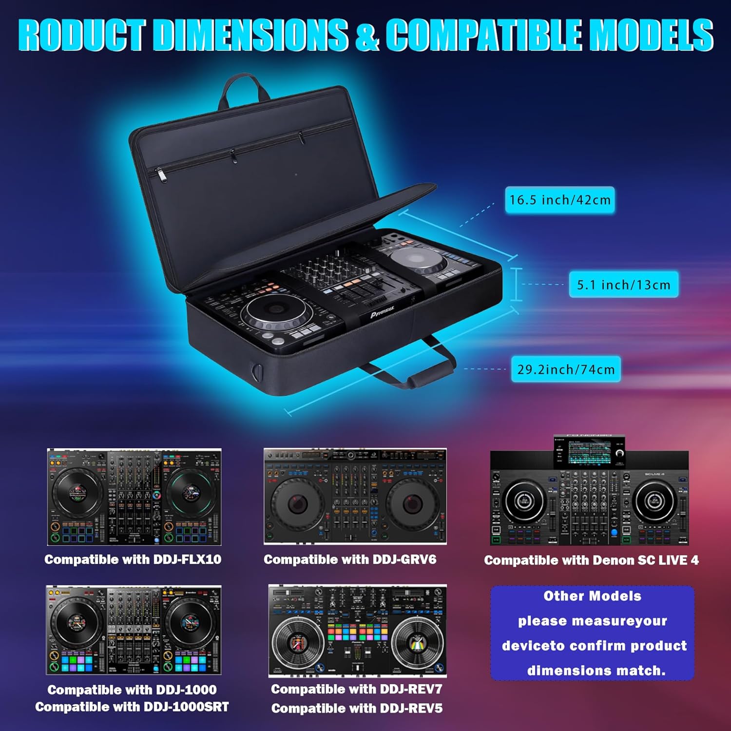 DJ Controller Case Bag Compatible with DDJ-FLX10/ 1000/ 1000SRT/ DDJ-GRV6/ REV5/ REV7, Padding Gig Bag with Adjustable Shouldder Strap, DJ Backpack with Multi- Pockets for Gear (Blue, without wheels)